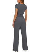 Women's 2 Piece Outfits Lounge Sets Short Sleeve Tops and High Waisted Pants Tracksuit Sets