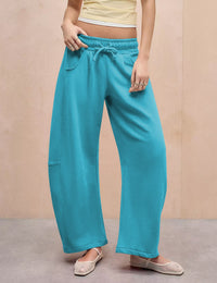 Women's Barrel Leg Sweatpant Drawstring Elastic Waisted Wide Leg Pants Casual Cotton Palazzo Trousers with Pockets