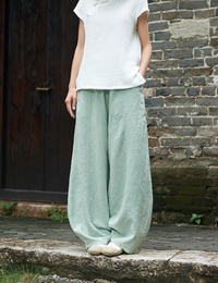 Women's Casual Cotton Linen Baggy Pants with Elastic Waist Loose Fit Lantern Trouser