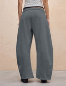 Women's Barrel Leg Sweatpant Drawstring Elastic Waisted Wide Leg Pants Casual Cotton Palazzo Trousers with Pockets