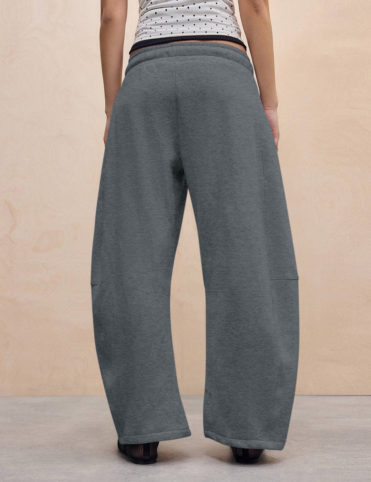 Women's Barrel Leg Sweatpant Drawstring Elastic Waisted Wide Leg Pants Casual Cotton Palazzo Trousers with Pockets