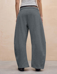 Women's Barrel Leg Sweatpant Drawstring Elastic Waisted Wide Leg Pants Casual Cotton Palazzo Trousers with Pockets