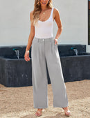 Women's Wide Leg Pants Elastic High Waisted Waffle Knit Casual Palazzo Trousers