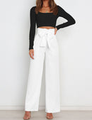 Wide Leg Pants for Women High Waisted Work Casual Flowy Tie Knot Trousers