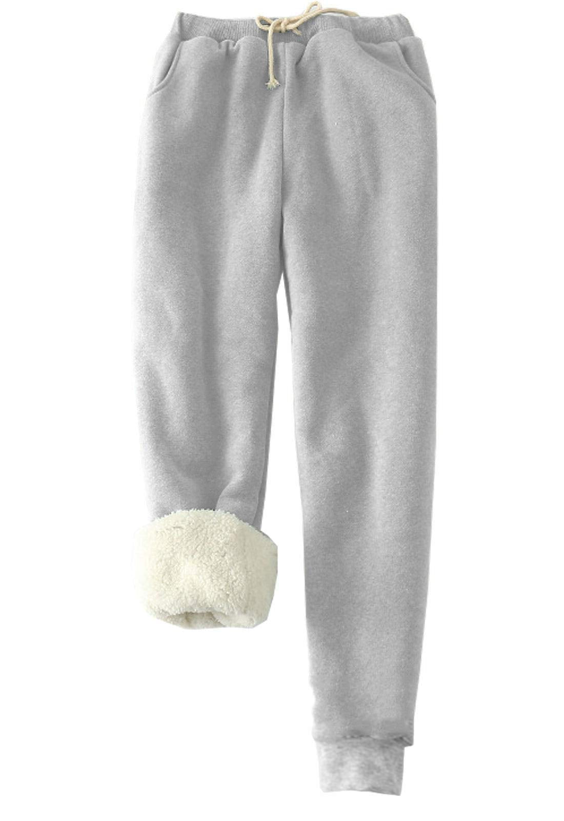 Women's Warm Sherpa Lined Sweatpants Drawstring Jogger Fleece Pants with Pockets