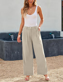 Women's Wide Leg Pants Elastic High Waisted Waffle Knit Casual Palazzo Trousers