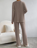 Women's 2 Piece Outfits Pit Strip Long Sleeve V Neck Knit Sweater Lounge Set Sweatsuit