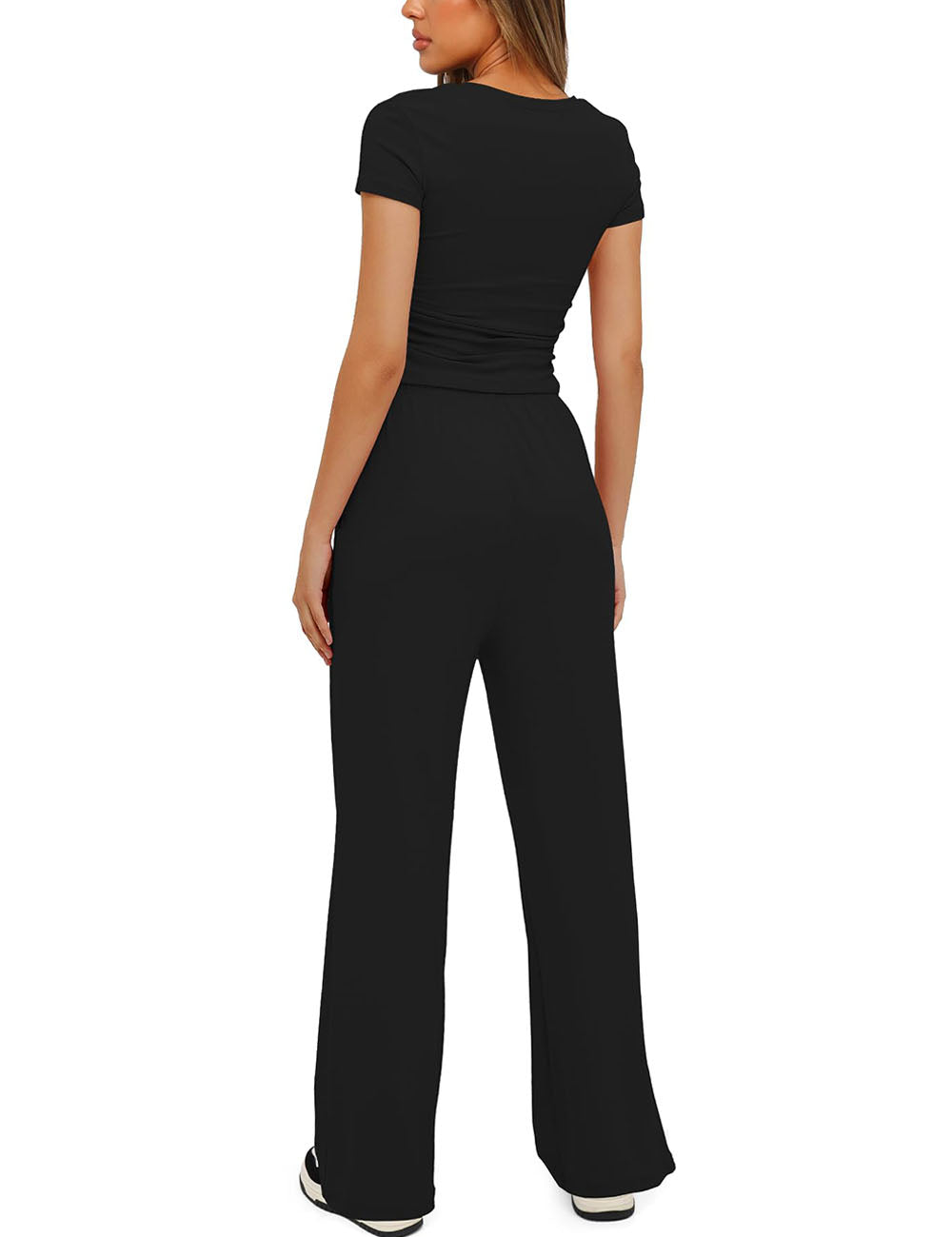 Women's 2 Piece Outfits Lounge Sets Short Sleeve Tops and High Waisted Pants Tracksuit Sets