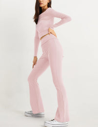 Women's 2 Piece Outfits Lounge Sets Cropped Top Fold-over Flare Pants Set Pajamas