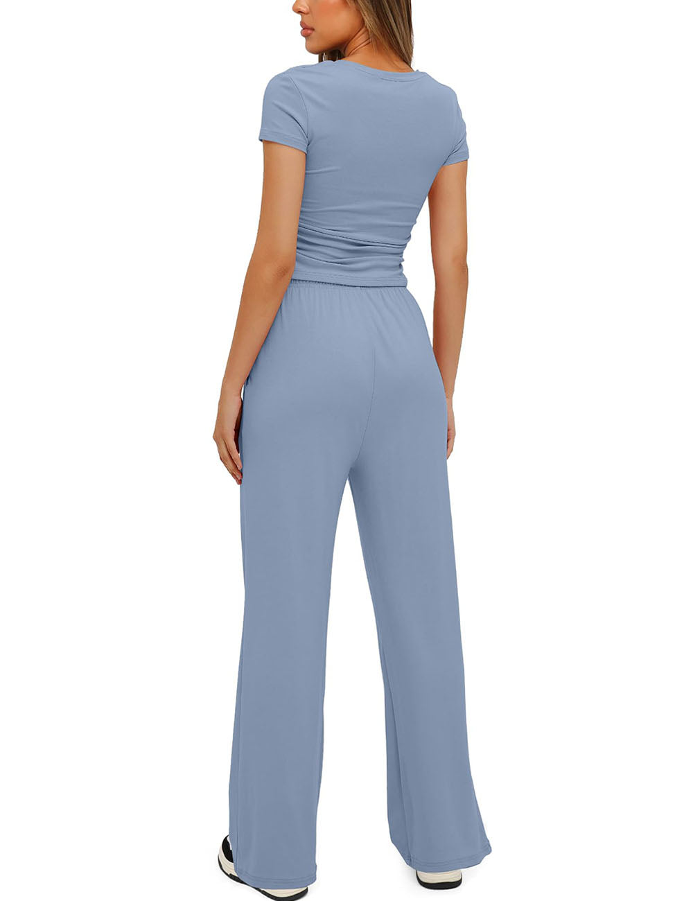 Women's 2 Piece Outfits Lounge Sets Short Sleeve Tops and High Waisted Pants Tracksuit Sets