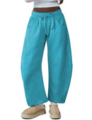 Women's Barrel Leg Sweatpant Drawstring Elastic Waisted Wide Leg Pants Casual Cotton Palazzo Trousers with Pockets