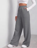 Wide Leg Sweatpants for Women Elastic High Waisted Drawstring Loose Pants with Pockets