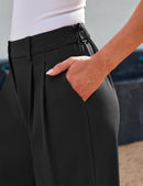 Women's Wide Leg Pants Elastic High Waisted Waffle Knit Casual Palazzo Trousers