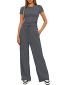 Women's 2 Piece Outfits Lounge Sets Short Sleeve Tops and High Waisted Pants Tracksuit Sets