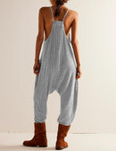 Women's Sleeveless Jumpsuits Casual Waffle Knit Rompers Spaghetti Strap One Piece Jumpsuits