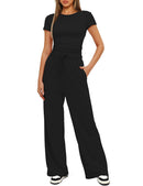 Women's 2 Piece Outfits Lounge Sets Short Sleeve Tops and High Waisted Pants Tracksuit Sets