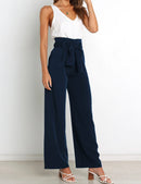 Wide Leg Pants for Women High Waisted Work Casual Flowy Tie Knot Trousers