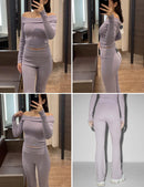 Women's 2 Piece Outfits Lounge Sets Cropped Top Fold-over Flare Pants Set Pajamas