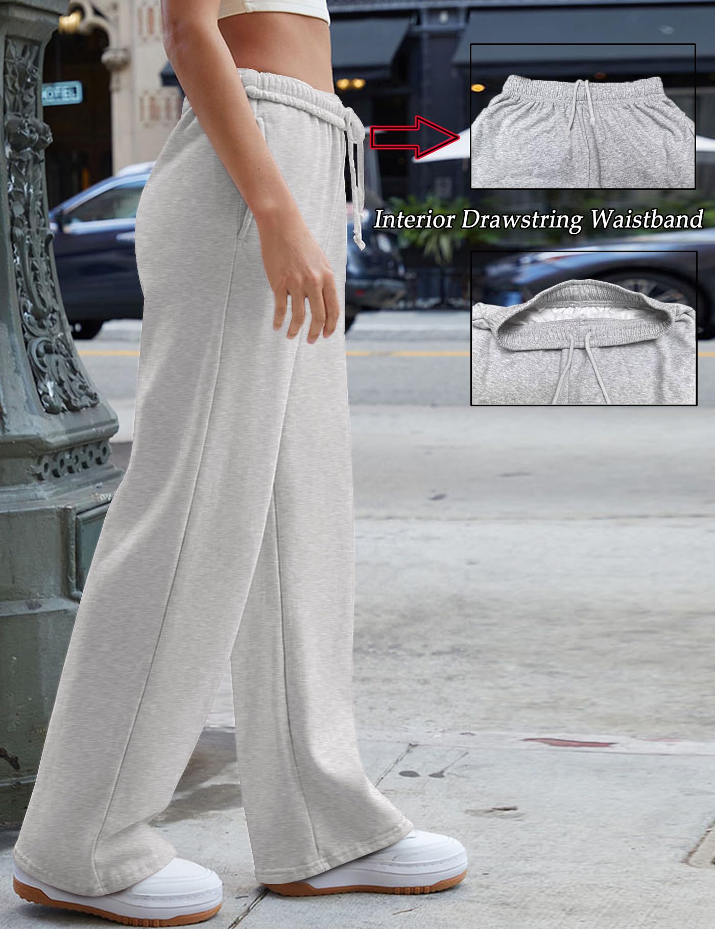 Women's Wide Leg Sweatpants 2024 Trendy Interior Drawstring Baggy Casual Trousers Pant