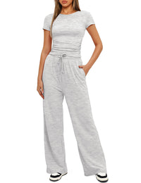 Women's 2 Piece Outfits Lounge Sets Short Sleeve Tops and High Waisted Pants Tracksuit Sets