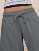 Women's Barrel Leg Sweatpant Drawstring Elastic Waisted Wide Leg Pants Casual Cotton Palazzo Trousers with Pockets