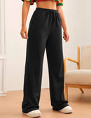 Wide Leg Sweatpants for Women Elastic High Waisted Drawstring Loose Pants with Pockets