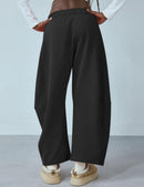 Women's Barrel Leg Sweatpant Drawstring Elastic Waisted Wide Leg Pants Casual Cotton Palazzo Trousers with Pockets