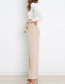 Wide Leg Pants for Women High Waisted Work Casual Flowy Tie Knot Trousers