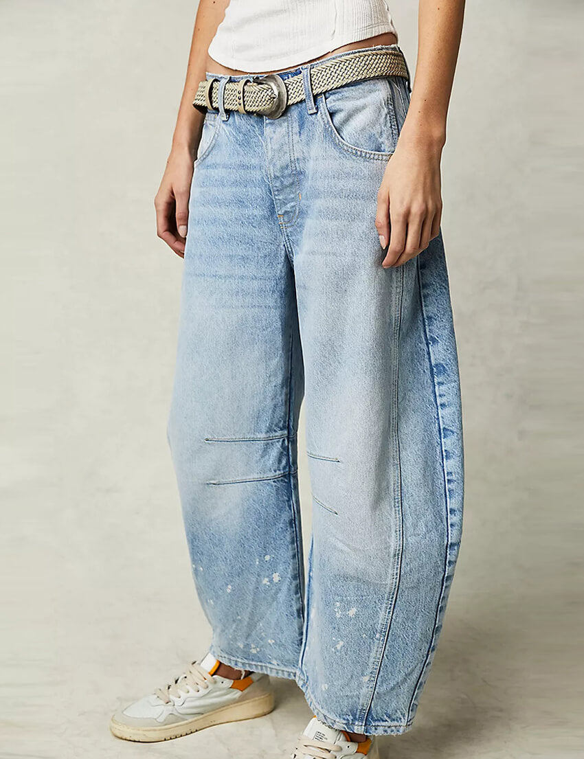 Women's Wide Leg Mid Waist Cropped Denim Pants Y2k Baggy Boyfriend Jeans with Pockets