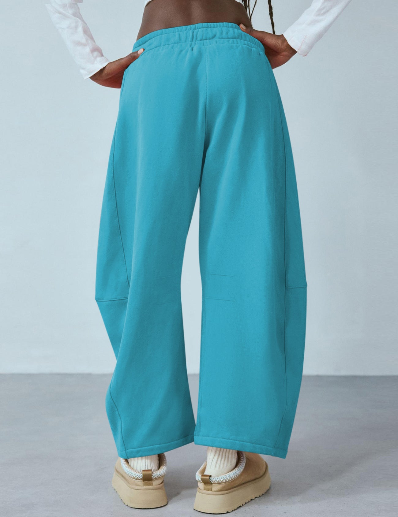 Women's Barrel Leg Sweatpant Drawstring Elastic Waisted Wide Leg Pants Casual Cotton Palazzo Trousers with Pockets