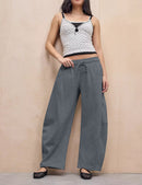 Women's Barrel Leg Sweatpant Drawstring Elastic Waisted Wide Leg Pants Casual Cotton Palazzo Trousers with Pockets