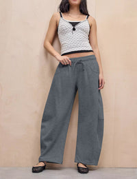 Women's Barrel Leg Sweatpant Drawstring Elastic Waisted Wide Leg Pants Casual Cotton Palazzo Trousers with Pockets