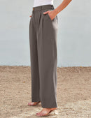 Women's Wide Leg Pants Elastic High Waisted Waffle Knit Casual Palazzo Trousers