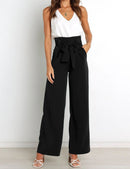 Wide Leg Pants for Women High Waisted Work Casual Flowy Tie Knot Trousers