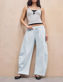 Women's Barrel Leg Sweatpant Drawstring Elastic Waisted Wide Leg Pants Casual Cotton Palazzo Trousers with Pockets