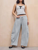 Women's Barrel Leg Sweatpant Drawstring Elastic Waisted Wide Leg Pants Casual Cotton Palazzo Trousers with Pockets