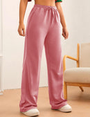 Wide Leg Sweatpants for Women Elastic High Waisted Drawstring Loose Pants with Pockets