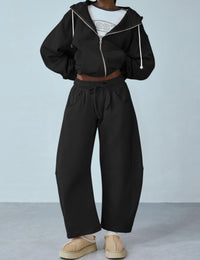 Women's Barrel Leg Sweatpant Drawstring Elastic Waisted Wide Leg Pants Casual Cotton Palazzo Trousers with Pockets