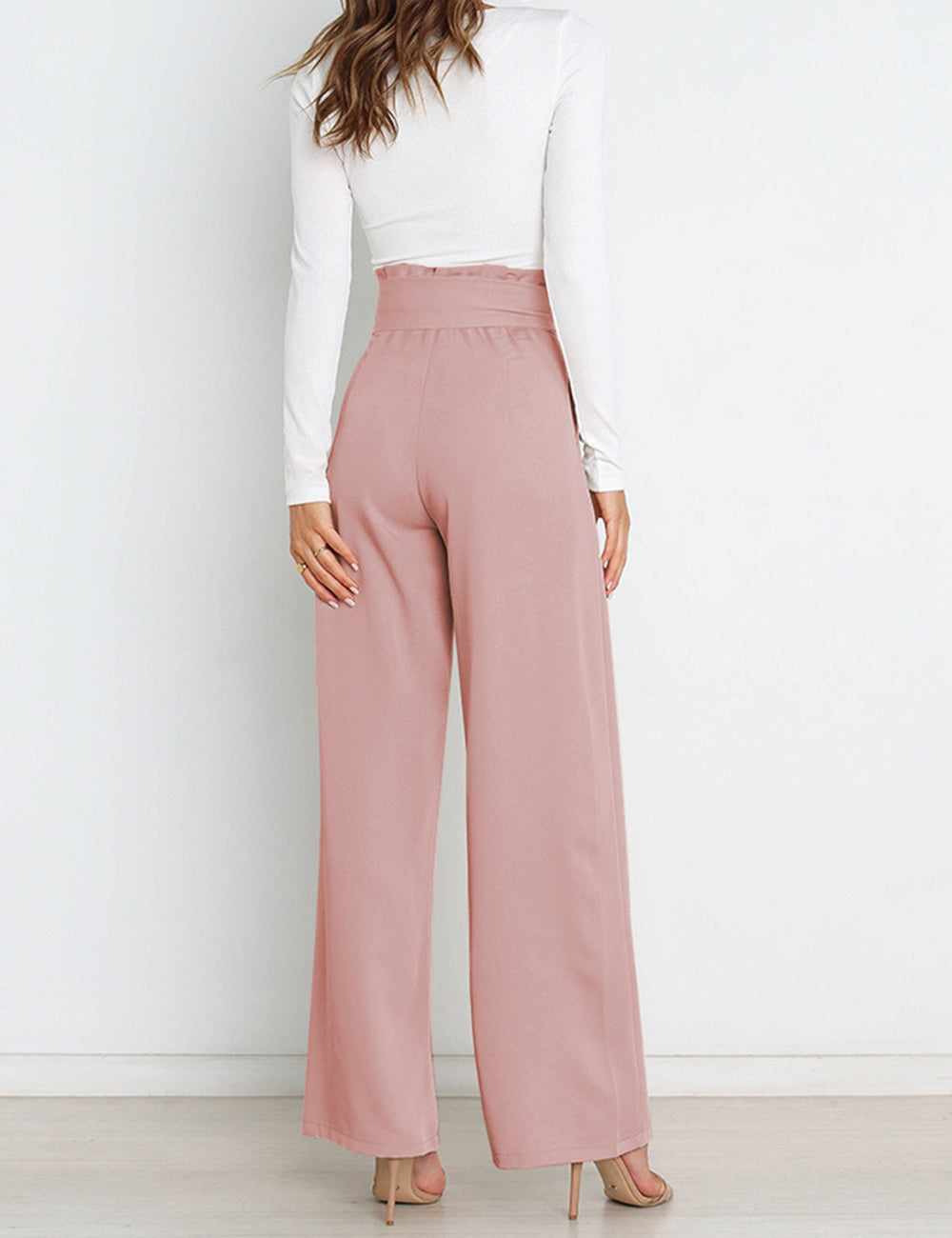 Wide Leg Pants for Women High Waisted Work Casual Flowy Tie Knot Trousers