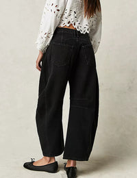 Women's Wide Leg Mid Waist Cropped Denim Pants Y2k Baggy Boyfriend Jeans with Pockets