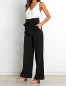 Wide Leg Pants for Women High Waisted Work Casual Flowy Tie Knot Trousers