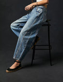 Women's Wide Leg Mid Waist Cropped Denim Pants Y2k Baggy Boyfriend Jeans with Pockets