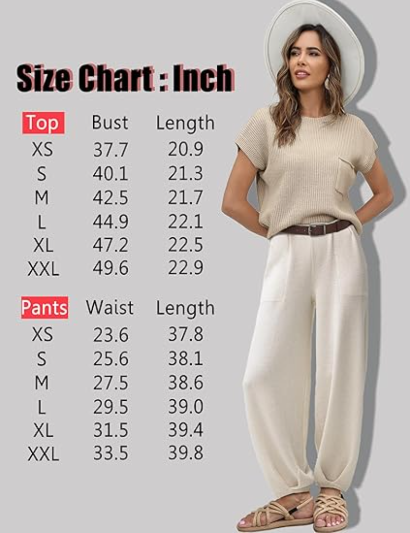 Women's 2 Piece Outfits Sweater Sets Knit Pullover Tops,High Waisted Pants Lounge Sets