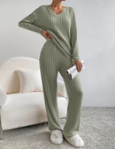 Women's 2 Piece Outfits Pit Strip Long Sleeve V Neck Knit Sweater Lounge Set Sweatsuit