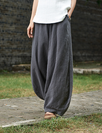 Women's Casual Cotton Linen Baggy Pants with Elastic Waist Loose Fit Lantern Trouser