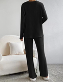 Women's 2 Piece Outfits Pit Strip Long Sleeve V Neck Knit Sweater Lounge Set Sweatsuit