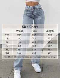 Women's High Waisted Wide Leg Straight Denim Jeans Streetwear Fashion Casual Baggy Trousers