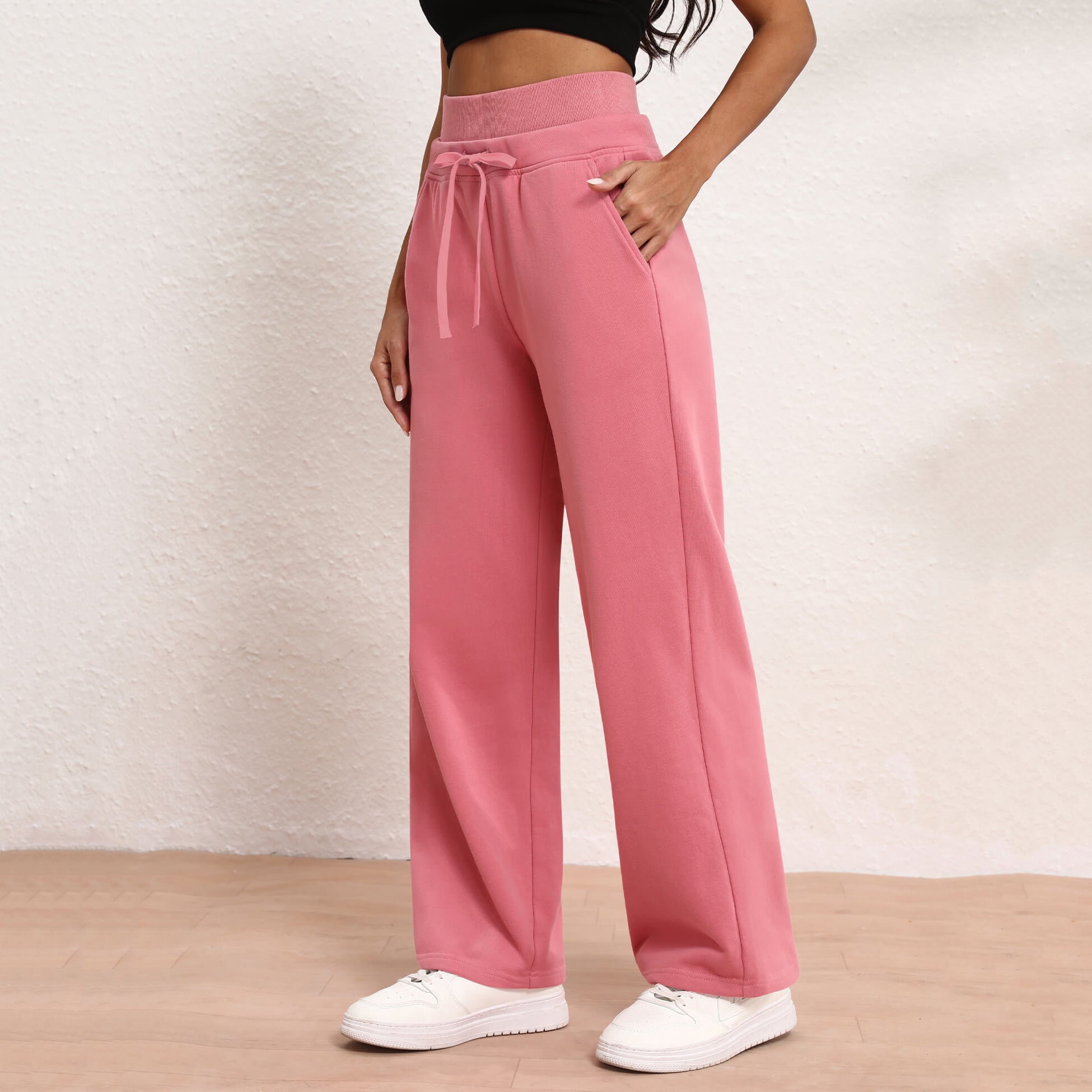 Women's Wide Leg Sweatpants Double Waisted Baggy Sweat Pants with Pockets