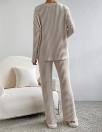 Women's 2 Piece Outfits Pit Strip Long Sleeve V Neck Knit Sweater Lounge Set Sweatsuit