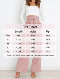 Wide Leg Pants for Women High Waisted Work Casual Flowy Tie Knot Trousers